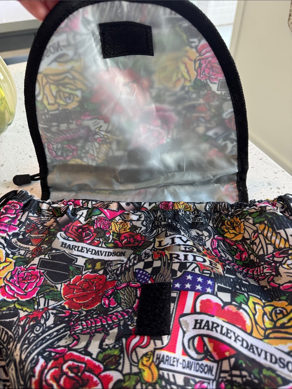 Harley-Davidson Black Floral Drawstring Backpack, New! - Picture 4 of 6